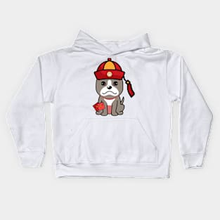 Funny grey dog celebrates lunar new year Kids Hoodie